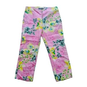 Cavalli Style Orchid Print Floral Pink Capris Studio NYS Paris Pink Yellow S